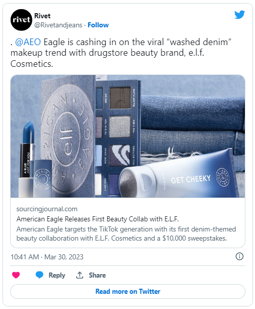 @AEO Eagle is cashing in on the viral "washed denim" makeup trend with drugstore beauty brand e.l.f. Cosmetics.