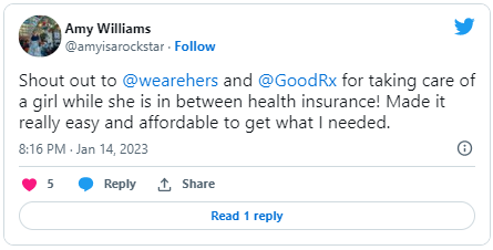 Shout out to @wearehers and @GoodRX for taking care of a girl while she is in between health insurance! Made it really easy and affordable to get what I needed.