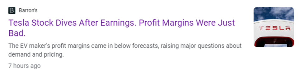 Tesla stock dives after earnings. Profit margins were just bad.